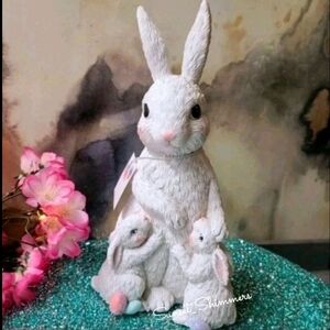 10" Easter Bunny Rabbit Baby Bunnies Hugging Momma Spring Figure Decor NEW